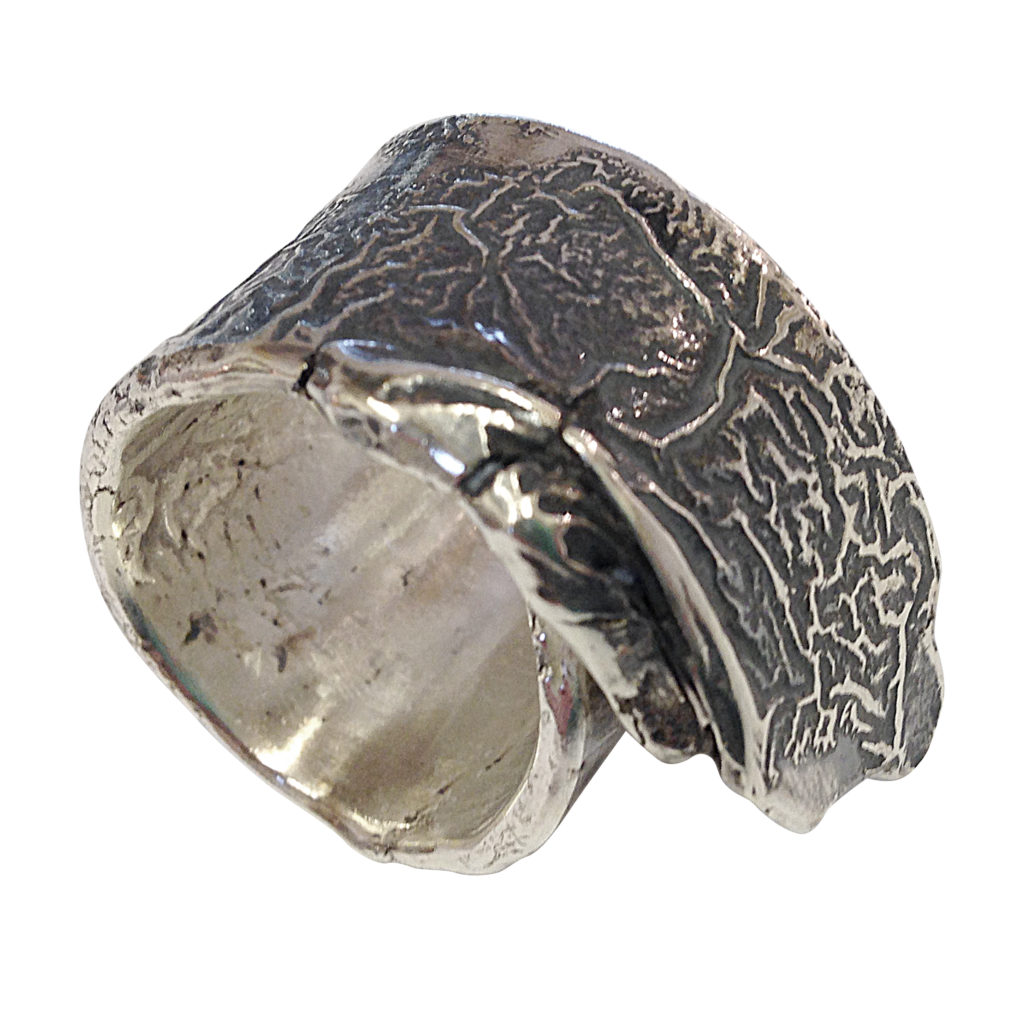 oxidised heavry reticulated silver ring by Colette Hazelwood Contemporary Jewellery
